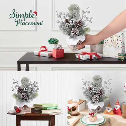 Mini Christmas Tree with Pine Cone Berry, Bottle Brush Christmas Trees for Christmas Decorations Indoor, Christmas Tabletop Decor Centerpiece | Round